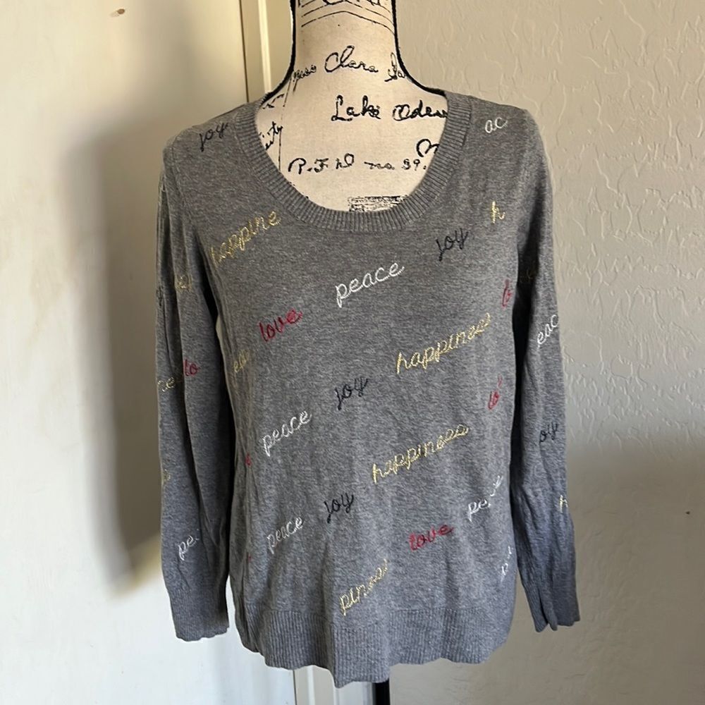 Chaser Gray Love Peace Joy Happiness Lightweight Sweater